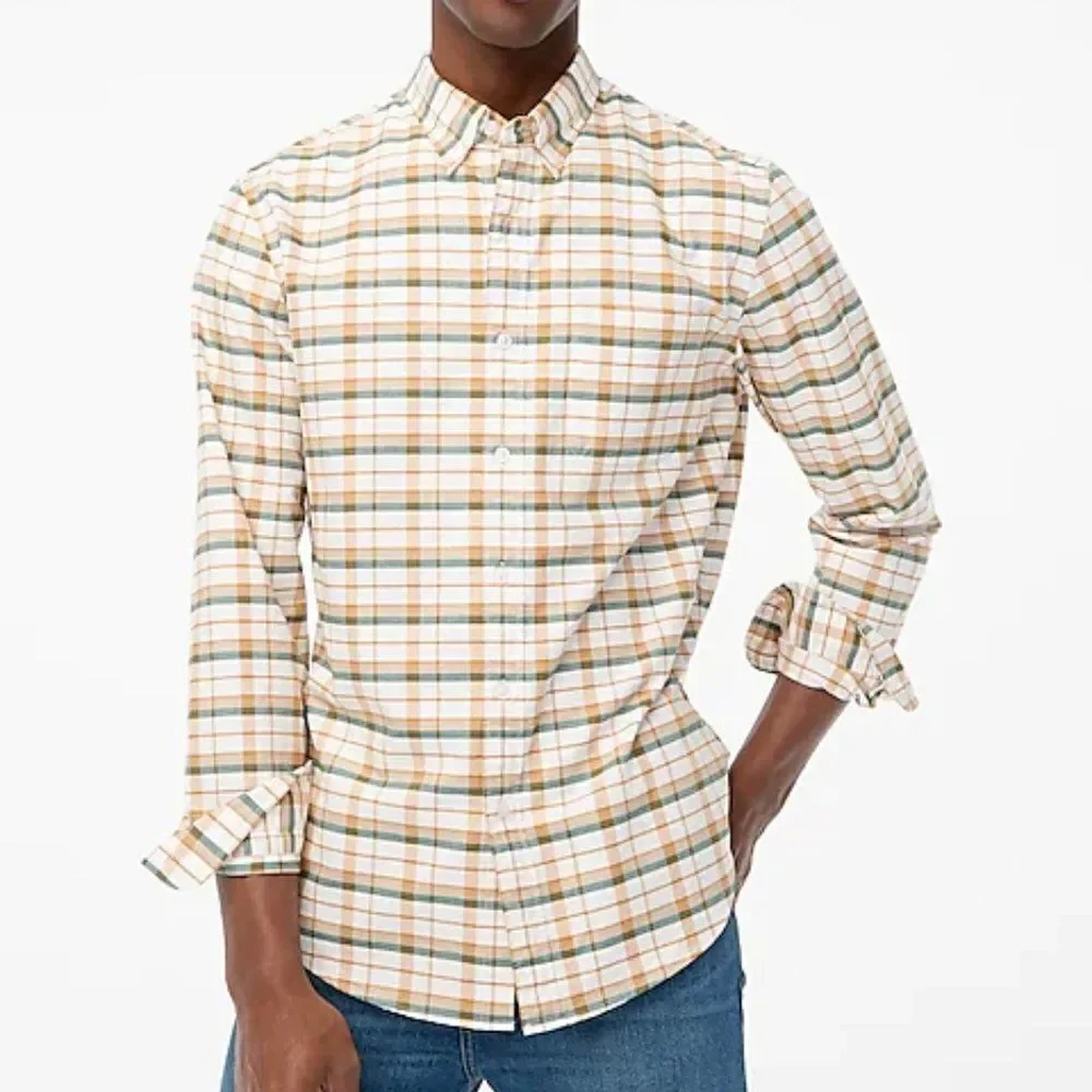 J Crew Men's Plaid Stretch‎ Cotton Flex Oxford Shirt